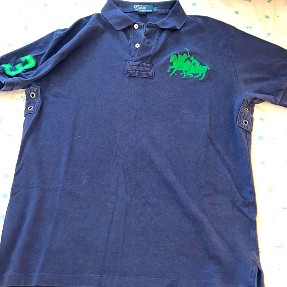 Ralph Lauren Men’s Navy Double Big Pony No. 3 Rugby Polo Size L great condition